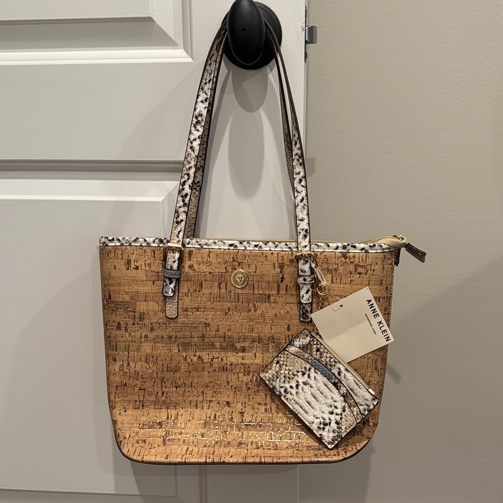 Anne Klein Tan and Brown CorkTote Bag